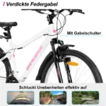 Hiland 26 Zoll Damen Mountainbike, 18-Gang Schaltung, Mountainbike mit V-Bremsen, Robustes MTB für Frauen Studenten-Pendlerfahrrad, Weiß – Bild 5