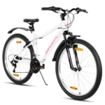 Hiland 26 Zoll Damen Mountainbike, 18-Gang Schaltung, Mountainbike mit V-Bremsen, Robustes MTB für Frauen Studenten-Pendlerfahrrad, Weiß