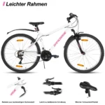 Hiland 26 Zoll Damen Mountainbike, 18-Gang Schaltung, Mountainbike mit V-Bremsen, Robustes MTB für Frauen Studenten-Pendlerfahrrad, Weiß – Bild 2
