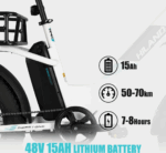 für Erwachsene, Leichter Aluminiumrahmen Elektrofahrrad, Shimano 7 Gänge mit Federgabel Ebike für Damen und Herren – Bild 4