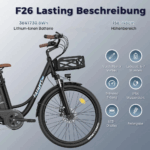 E-Bike 26 Zoll 158 - 198 cm Pannensichere Reifen 36 V 20,3 Ah 730,8 Wh bis zu 160 - 200 km Wasserdicht IP54 mit 7 Gang, Schwarz – Bild 8