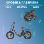 2025 20×3.0Zoll 22.5AH E-Bike Klappräder Elektrofahrrad Pedelec, elektrisches Faltrad 7-Gang City E-Bikes & E-Hollandräder 25 km/h Wasserdicht Schwarz – Bild 5
