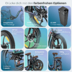 2025 20×3.0Zoll 22.5AH E-Bike Klappräder Elektrofahrrad Pedelec, elektrisches Faltrad 7-Gang City E-Bikes & E-Hollandräder 25 km/h Wasserdicht Schwarz – Bild 10