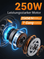 HillMiles E Bike, E-Bike Klapprad mit 36V 13Ah Akku bis zu 80-100km, 20 *3.0 Zoll, 7-Gang SHIMANO, 250W Motor & 25km/h MilePort 1 – Bild 2