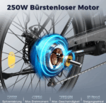 E-Bike 26 Zoll 158 - 198 cm Pannensichere Reifen 36 V 20,3 Ah 730,8 Wh bis zu 160 - 200 km Wasserdicht IP54 mit 7 Gang, Schwarz – Bild 9