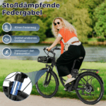 E-Bike 26 Zoll 158 - 198 cm Pannensichere Reifen 36 V 20,3 Ah 730,8 Wh bis zu 160 - 200 km Wasserdicht IP54 mit 7 Gang, Schwarz – Bild 16