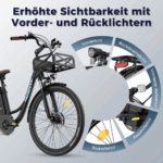 E-Bike 26 Zoll 158 - 198 cm Pannensichere Reifen 36 V 20,3 Ah 730,8 Wh bis zu 160 - 200 km Wasserdicht IP54 mit 7 Gang, Schwarz – Bild 11