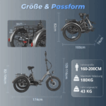 E Bike Dreirad Fat Klapprad E-Bike Lastenfahrrad 20 Zoll 48V 21Ah , Hydraulische Scheibenbremsen Elektrofahrrad, Elektro Lastenfahrrad 180kg Blau – Bild 9